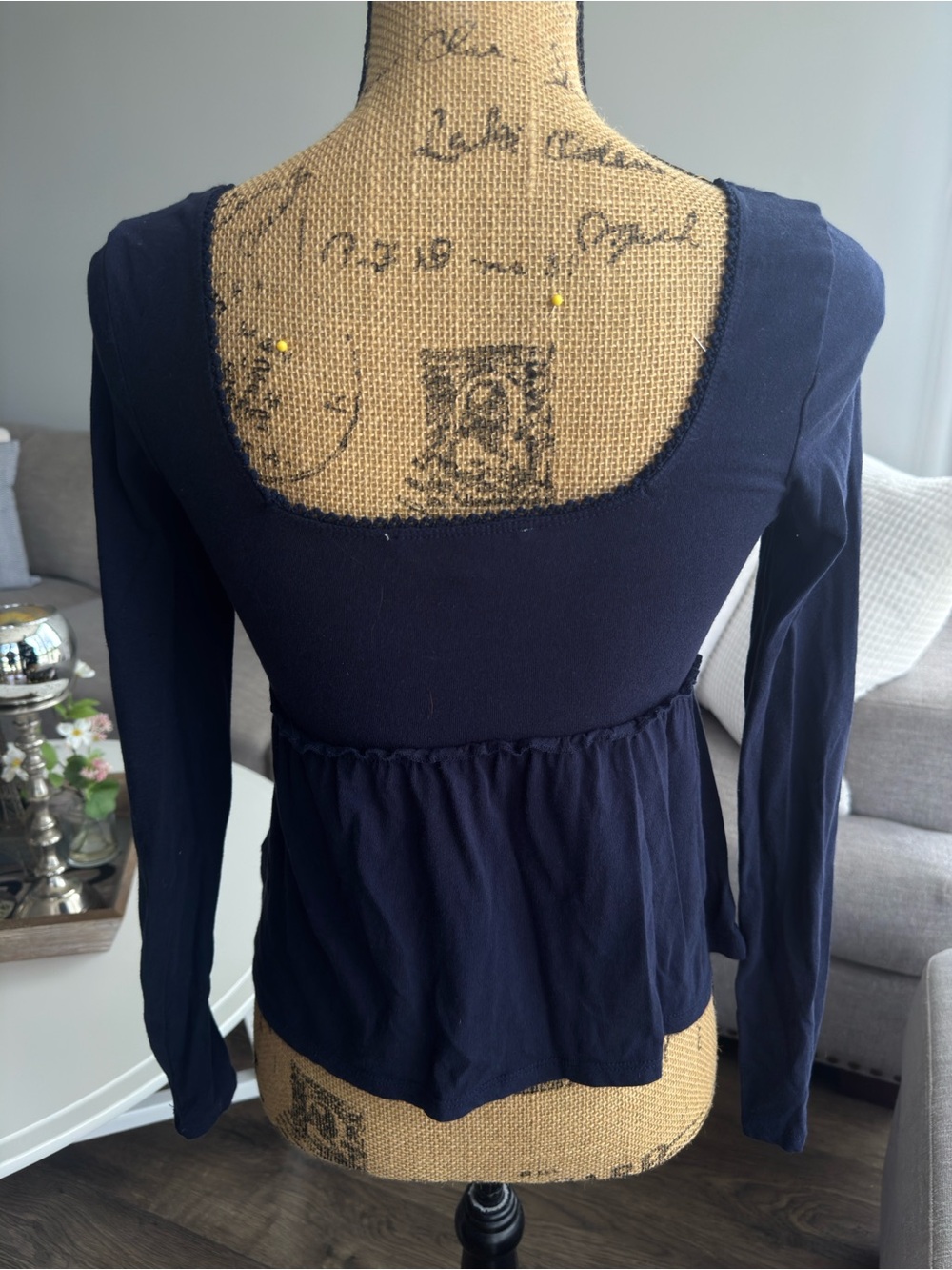Hippie Rose Navy Long-Sleeve Scoop Neck Peplum Top - Picture 5 of 6